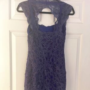 Nicole Miller vintage periwinkle blue lavender lace cocktail dress
